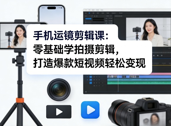 手机运镜剪辑课：零基础学拍摄剪辑，打造爆款短视频轻松变现力繁信息站-闲云创业网-老谢轻创网-中创网-福缘网-冒泡网-资源之家-魔方项目库力繁信息站