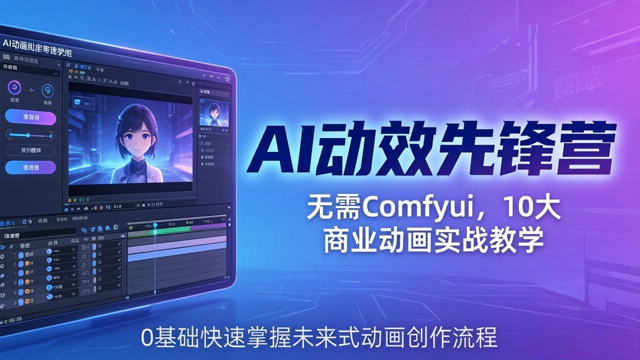 AI 动效先锋营：无需Comfyui，10大商业动画实战教学，0基础快速掌握未来式动画创作流程力繁信息站-闲云创业网-老谢轻创网-中创网-福缘网-冒泡网-资源之家-魔方项目库力繁信息站