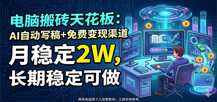 电脑搬砖天花板:AI自动写稿+免费变现渠道,月稳定2W,长期稳定可做力繁信息站-闲云创业网-老谢轻创网-中创网-福缘网-冒泡网-资源之家-魔方项目库力繁信息站