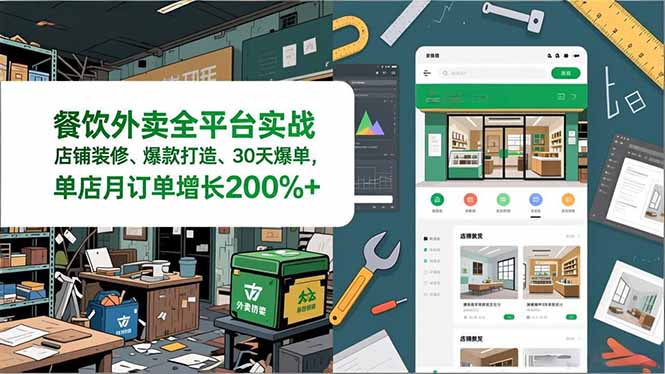 餐饮外卖全平台实战，店铺装修、爆款打造、30天爆单，手把手教学，单店月订单增长200%+力繁信息站-闲云创业网-老谢轻创网-中创网-福缘网-冒泡网-资源之家-魔方项目库力繁信息站