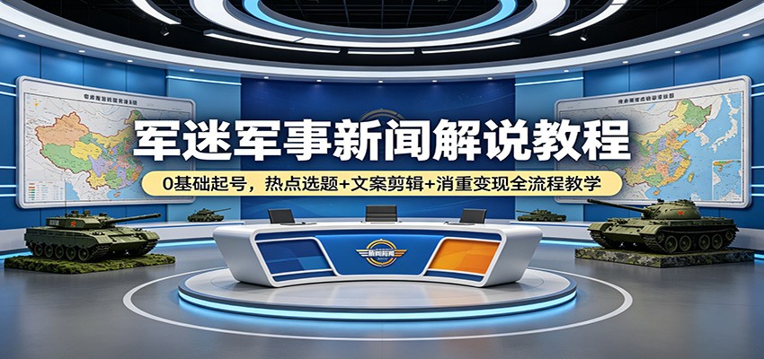 军迷军事新闻解说教程：0基础起号，热点选题+文案剪辑+消重变现全流程教学力繁信息站-闲云创业网-老谢轻创网-中创网-福缘网-冒泡网-资源之家-魔方项目库力繁信息站