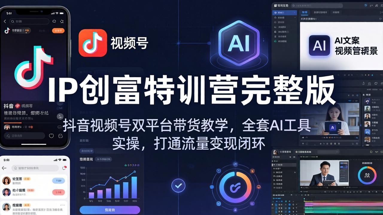 IP创富特训营完整版：抖音视频号双平台带货教学，全套AI工具实操，打通流量变现闭环力繁信息站-闲云创业网-老谢轻创网-中创网-福缘网-冒泡网-资源之家-魔方项目库力繁信息站