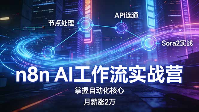 n8n AI工作流实战营，节点处理+API连通+Sora2实战，掌握自动化核心月薪涨2万力繁信息站-闲云创业网-老谢轻创网-中创网-福缘网-冒泡网-资源之家-魔方项目库力繁信息站