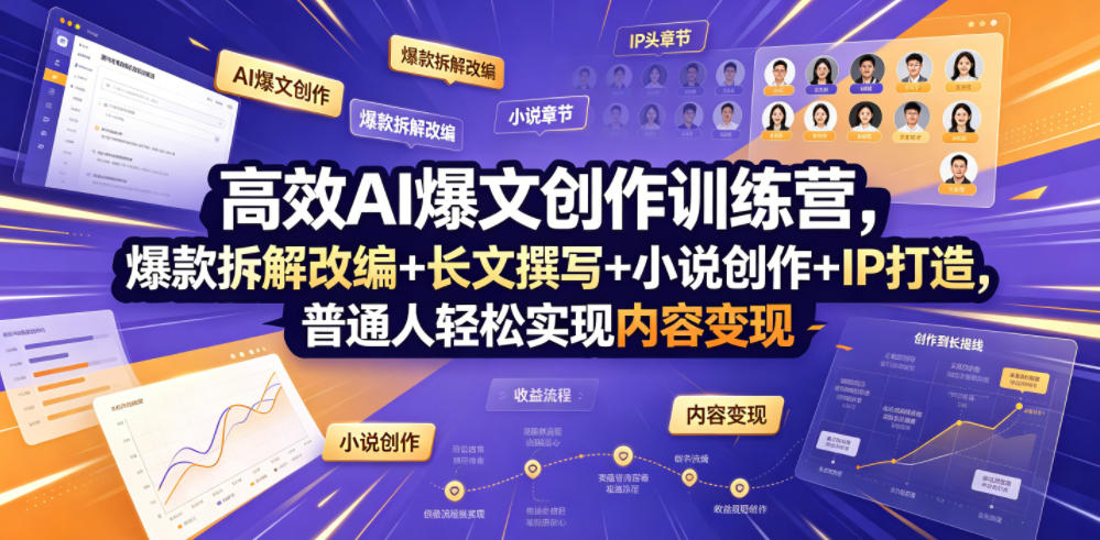 高效AI爆文创作训练营，爆款拆解改编+长文撰写+小说创作+IP打造，普通人轻松实现内容变现力繁信息站-闲云创业网-老谢轻创网-中创网-福缘网-冒泡网-资源之家-魔方项目库力繁信息站