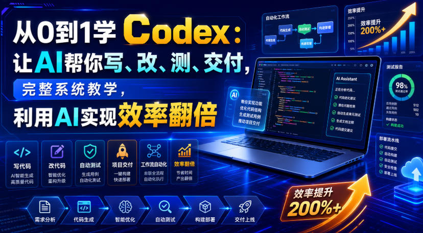 从0到1学Codex:让AI帮你写、改、测、交付,完整系统教学,利用AI实现效率翻倍力繁信息站-闲云创业网-老谢轻创网-中创网-福缘网-冒泡网-资源之家-魔方项目库力繁信息站
