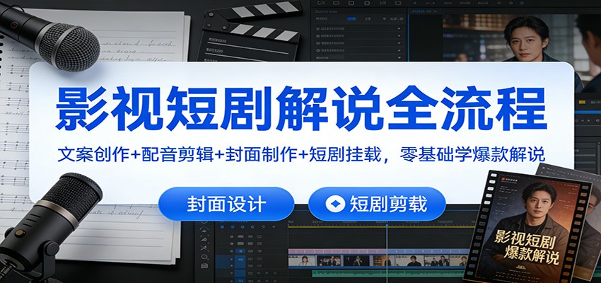 影视短剧解说全流程：文案创作+配音剪辑+封面制作+短剧挂载，零基础学爆款解说力繁信息站-闲云创业网-老谢轻创网-中创网-福缘网-冒泡网-资源之家-魔方项目库力繁信息站