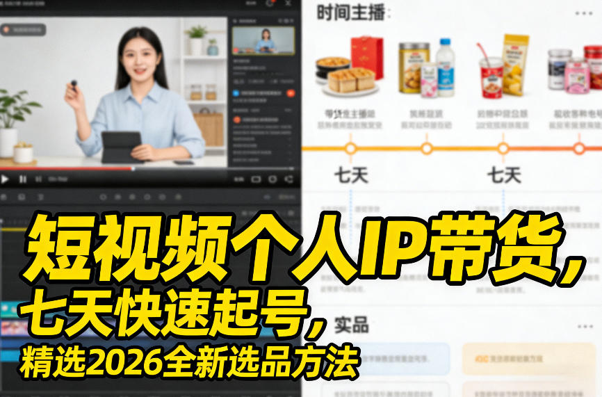 短视频个人IP带货，七天快速起号，精选2026全新选品方法力繁信息站-闲云创业网-老谢轻创网-中创网-福缘网-冒泡网-资源之家-魔方项目库力繁信息站