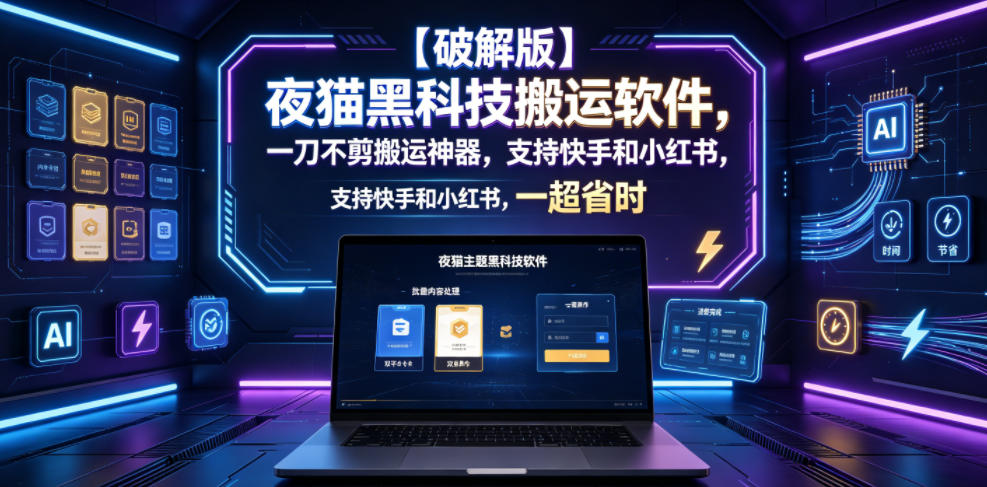 【破解版】夜猫黑科技搬运软件,一刀不剪搬运神器,支持快手和小红书,一键搬运超省时!力繁信息站-闲云创业网-老谢轻创网-中创网-福缘网-冒泡网-资源之家-魔方项目库力繁信息站
