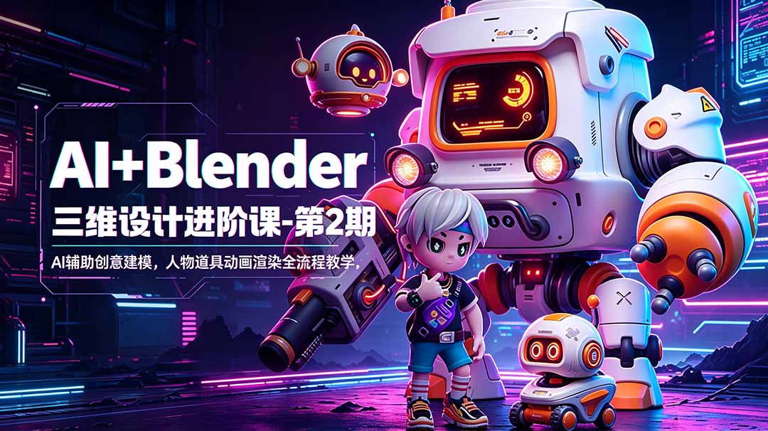 AI+Blender三维设计进阶课-第2期:AI辅助创意建模,人物道具动画渲染全流程教学力繁信息站-闲云创业网-老谢轻创网-中创网-福缘网-冒泡网-资源之家-魔方项目库力繁信息站