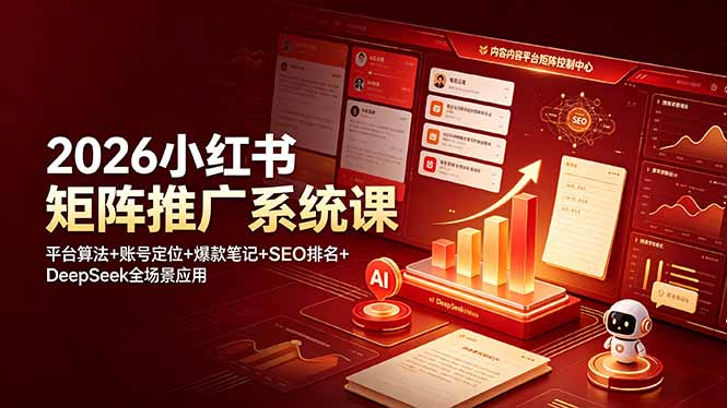 2026小红书矩阵推广系统课:平台算法+账号定位+爆款笔记+SEO排名+DeepSeek全场景应用力繁信息站-闲云创业网-老谢轻创网-中创网-福缘网-冒泡网-资源之家-魔方项目库力繁信息站