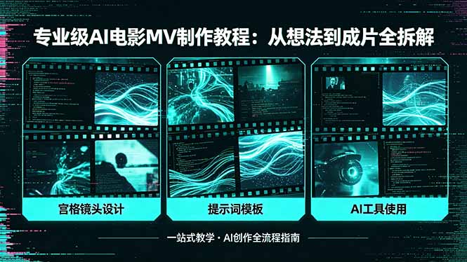专业级AI电影MV制作教程，从想法到成片全拆解，宫格镜头+提示词模板+AI工具一站式教学力繁信息站-闲云创业网-老谢轻创网-中创网-福缘网-冒泡网-资源之家-魔方项目库力繁信息站