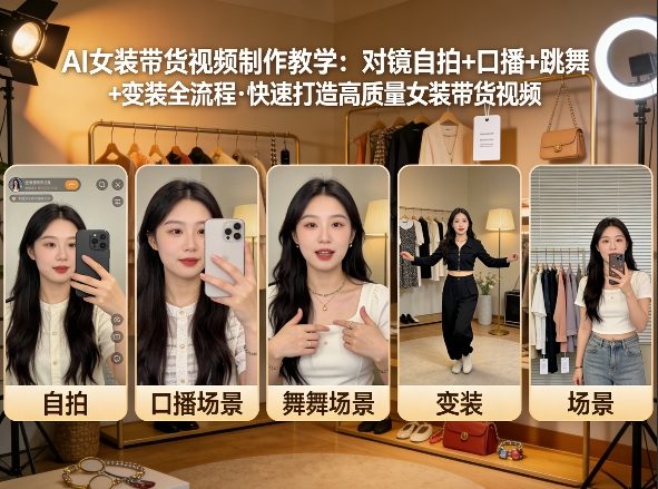 AI女装带货视频制作教学,对镜自拍、口播、跳舞、变装全流程,快速打造高质量女装带货视频力繁信息站-闲云创业网-老谢轻创网-中创网-福缘网-冒泡网-资源之家-魔方项目库力繁信息站
