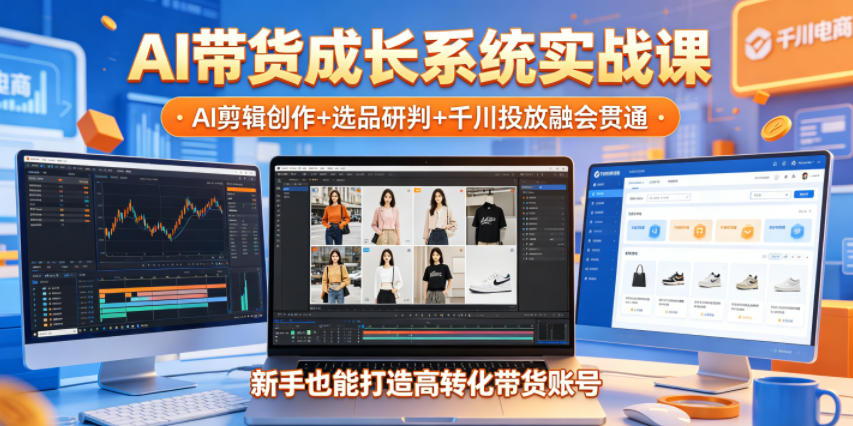 AI带货成长系统实战课,AI剪辑创作+选品研判+千川投放融会贯通,新手也能打造高转化带货账号(更新2026年)力繁信息站-闲云创业网-老谢轻创网-中创网-福缘网-冒泡网-资源之家-魔方项目库力繁信息站