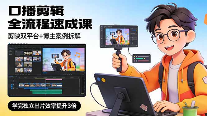 口播剪辑全流程速成课，剪映双平台+博主案例拆解，学完独立出片效率提升3倍力繁信息站-闲云创业网-老谢轻创网-中创网-福缘网-冒泡网-资源之家-魔方项目库力繁信息站