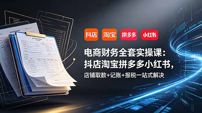 电商财务全套实操课：抖店淘宝拼多多小红书，店铺取数+记账+报税一站式解决力繁信息站-闲云创业网-老谢轻创网-中创网-福缘网-冒泡网-资源之家-魔方项目库力繁信息站