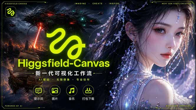 Higgsfield Canvas AI视频制作详解,节点式工作流搭建,重构新式视频创作完整教程力繁信息站-闲云创业网-老谢轻创网-中创网-福缘网-冒泡网-资源之家-魔方项目库力繁信息站