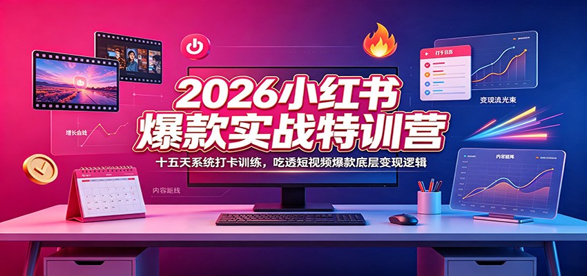 2026小红书爆款实战特训营：十五天系统打卡训练，吃透短视频爆款底层变现逻辑力繁信息站-闲云创业网-老谢轻创网-中创网-福缘网-冒泡网-资源之家-魔方项目库力繁信息站