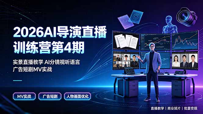 2026AI导演直播训练营第4期，实景直播教学AI分镜视听语言，广告短剧MV实战，解决人物画面崩坏痛点力繁信息站-闲云创业网-老谢轻创网-中创网-福缘网-冒泡网-资源之家-魔方项目库力繁信息站