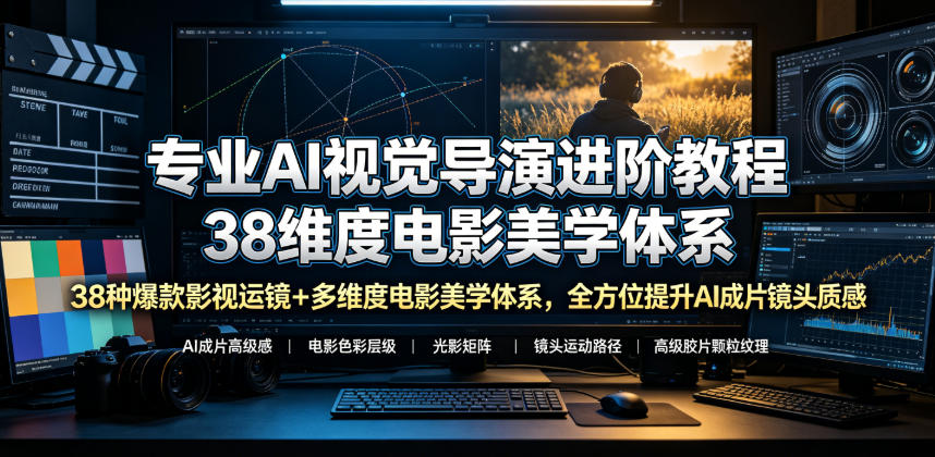 专业AI视觉导演进阶教程，38种爆款影视运镜+多维度电影美学体系，全方位提升AI成片高级感与镜头质感力繁信息站-闲云创业网-老谢轻创网-中创网-福缘网-冒泡网-资源之家-魔方项目库力繁信息站