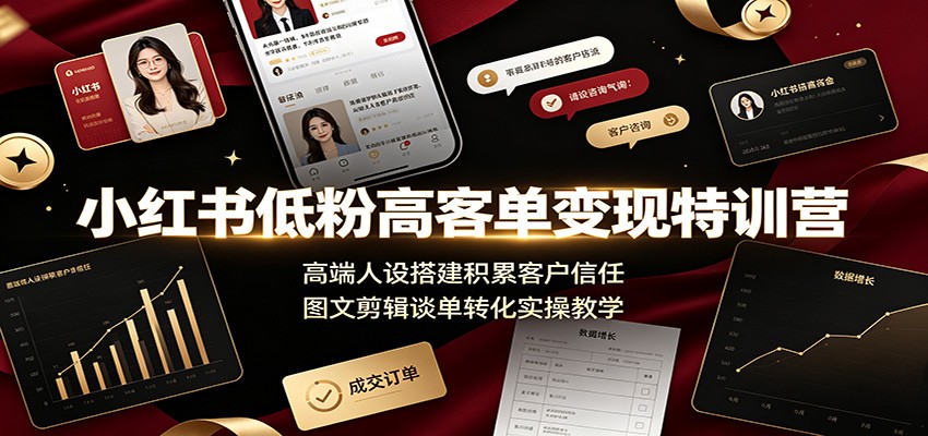 小红书低粉高客单变现特训营：高端人设搭建积累客户信任，图文剪辑谈单转化实操教学力繁信息站-闲云创业网-老谢轻创网-中创网-福缘网-冒泡网-资源之家-魔方项目库力繁信息站