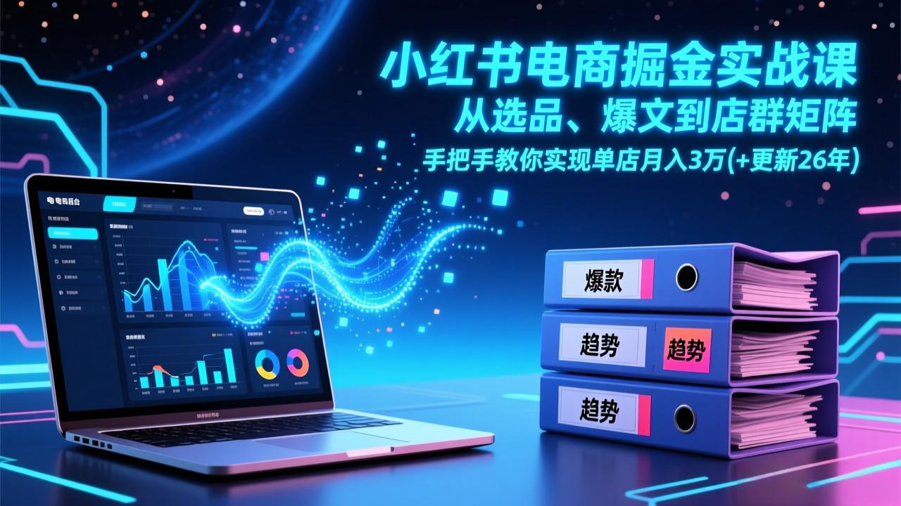 小红书电商掘金实战课，从选品、爆文到店群矩阵，手把手教你实现单店月入3万+(更新26年力繁信息站-闲云创业网-老谢轻创网-中创网-福缘网-冒泡网-资源之家-魔方项目库力繁信息站