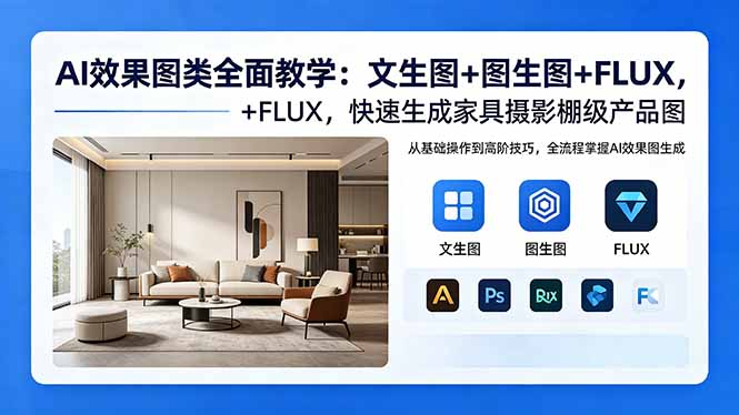 AI效果图类全面教学:文生图+图生图+FLUX,快速生成家具摄影棚级产品图力繁信息站-闲云创业网-老谢轻创网-中创网-福缘网-冒泡网-资源之家-魔方项目库力繁信息站