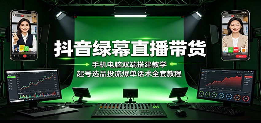 抖音绿幕直播带货：手机电脑双端搭建教学，起号选品投流爆单话术全套教程力繁信息站-闲云创业网-老谢轻创网-中创网-福缘网-冒泡网-资源之家-魔方项目库力繁信息站