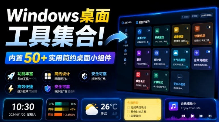 Windows桌面工具集合！内置50+实用简约桌面小组件，含截图、录屏、翻译、天气等，多秘工具箱力繁信息站-闲云创业网-老谢轻创网-中创网-福缘网-冒泡网-资源之家-魔方项目库力繁信息站