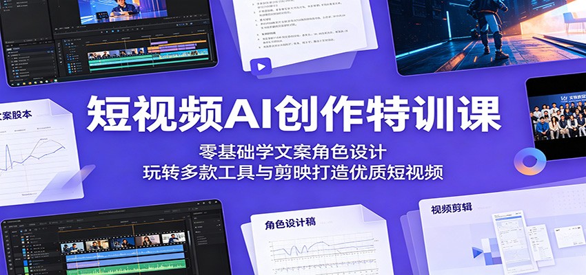 短视频AI创作特训课：零基础学文案角色设计，玩转多款工具与剪映打造优质短视频力繁信息站-闲云创业网-老谢轻创网-中创网-福缘网-冒泡网-资源之家-魔方项目库力繁信息站