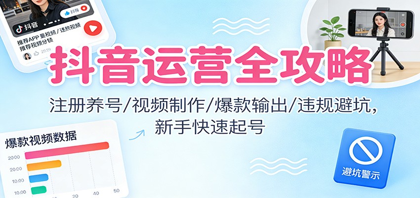 抖音运营全攻略：注册养号/视频制作/爆款输出/违规避坑，新手快速起号力繁信息站-闲云创业网-老谢轻创网-中创网-福缘网-冒泡网-资源之家-魔方项目库力繁信息站