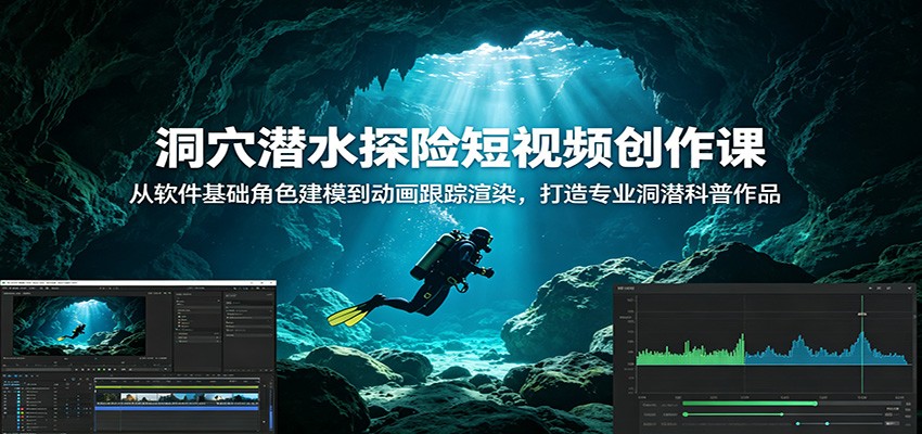 洞穴潜水探险短视频创作课:从软件基础角色建模到动画跟踪渲染,打造专业洞潜科普作品力繁信息站-闲云创业网-老谢轻创网-中创网-福缘网-冒泡网-资源之家-魔方项目库力繁信息站