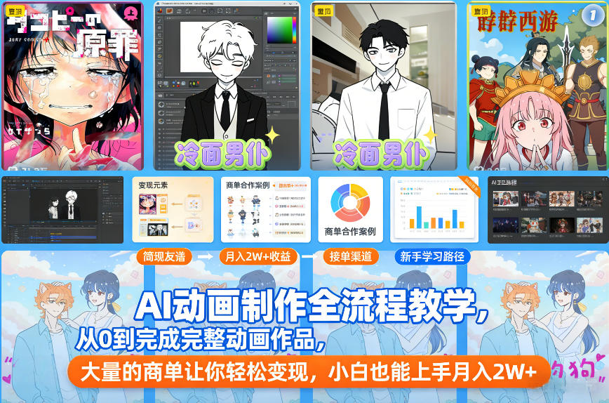 AI动画制作全流程教学，从0到完成完整动画作品，大量的商单让你轻松变现，小白也能上手月入2W+力繁信息站-闲云创业网-老谢轻创网-中创网-福缘网-冒泡网-资源之家-魔方项目库力繁信息站