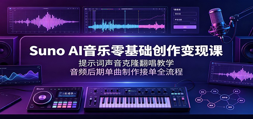 Suno AI音乐零基础创作变现课:提示词声音克隆翻唱教学,音频后期单曲制作接单全流程力繁信息站-闲云创业网-老谢轻创网-中创网-福缘网-冒泡网-资源之家-魔方项目库力繁信息站