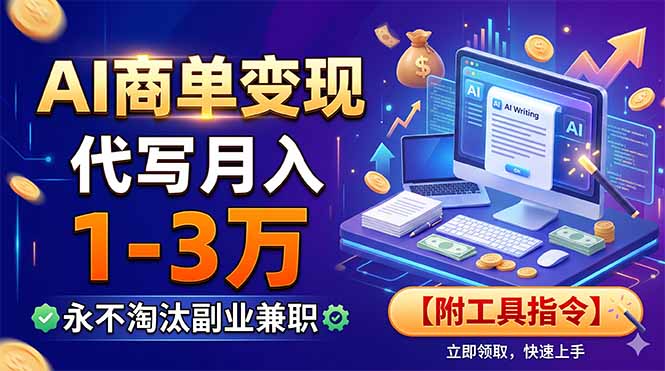 AI商单变现，靠代写月入1-3万，永不淘汰副业兼职【附工具指令】力繁信息站-闲云创业网-老谢轻创网-中创网-福缘网-冒泡网-资源之家-魔方项目库力繁信息站