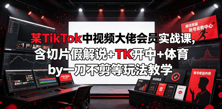 某TikTok中视频大佬会员实战课，含切片假解说+TK开中+体育by一刀不剪等玩法教学力繁信息站-闲云创业网-老谢轻创网-中创网-福缘网-冒泡网-资源之家-魔方项目库力繁信息站