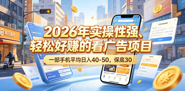 2026年实操性强、轻松好賺的看广告项目,一部手机平均日入40-50,保底30米【揭秘】力繁信息站-闲云创业网-老谢轻创网-中创网-福缘网-冒泡网-资源之家-魔方项目库力繁信息站