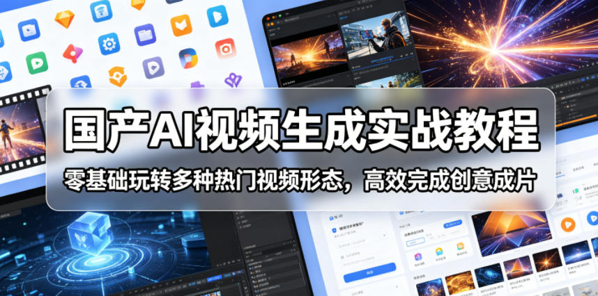 国产AI视频生成实战教程,零基础玩转多种热门视频形态,高效完成创意成片力繁信息站-闲云创业网-老谢轻创网-中创网-福缘网-冒泡网-资源之家-魔方项目库力繁信息站