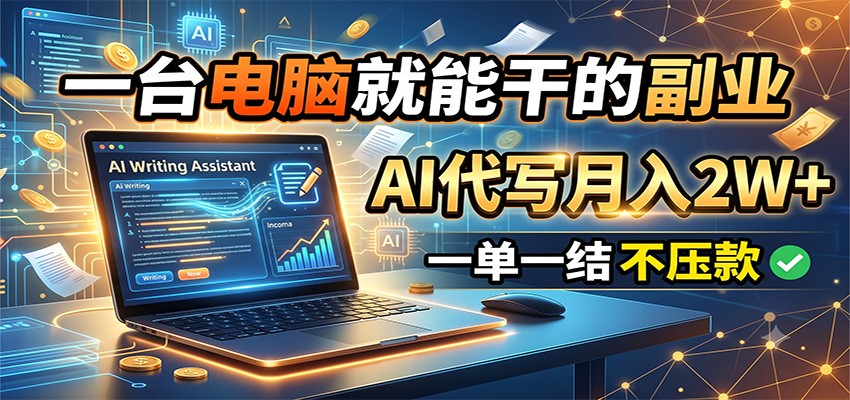 一台电脑就能干的副业,AI代写月入2W+,一单一结不压款力繁信息站-闲云创业网-老谢轻创网-中创网-福缘网-冒泡网-资源之家-魔方项目库力繁信息站