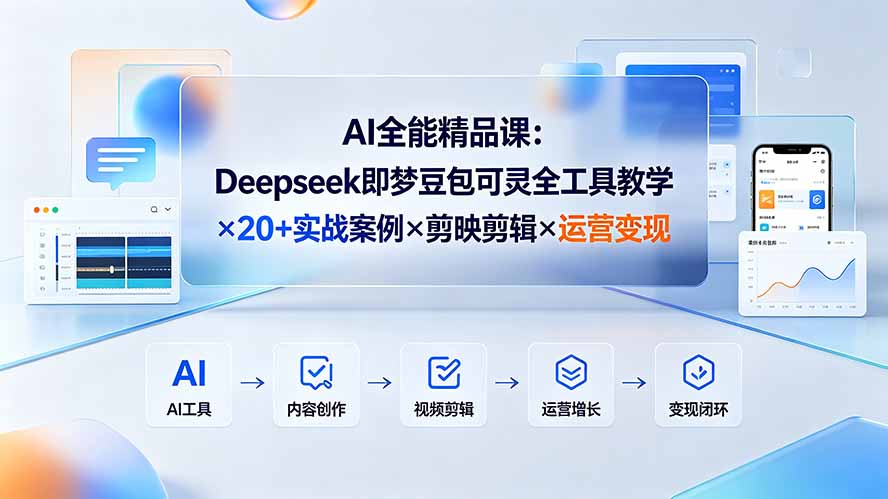 AI全能精品课：Deepseek即梦豆包可灵全工具教学×20+实战案例×剪映剪辑×运营变现力繁信息站-闲云创业网-老谢轻创网-中创网-福缘网-冒泡网-资源之家-魔方项目库力繁信息站