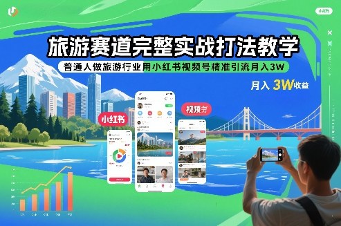旅游赛道完整实战打法教学，普通人做旅游行业用小红书视频号精准引流月入3W力繁信息站-闲云创业网-老谢轻创网-中创网-福缘网-冒泡网-资源之家-魔方项目库力繁信息站