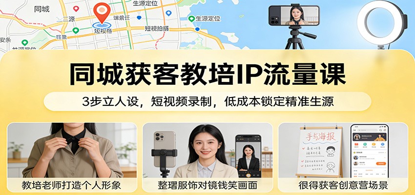 同城获客教培IP流量课：3步立人设，短视频录制，低成本锁定精准生源力繁信息站-闲云创业网-老谢轻创网-中创网-福缘网-冒泡网-资源之家-魔方项目库力繁信息站