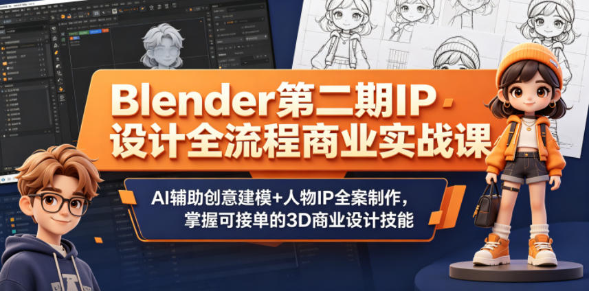Blender第二期IP设计全流程商业实战课,AI辅助创意建模+人物IP全案制作,掌握可接单的3D商业设计技能力繁信息站-闲云创业网-老谢轻创网-中创网-福缘网-冒泡网-资源之家-魔方项目库力繁信息站