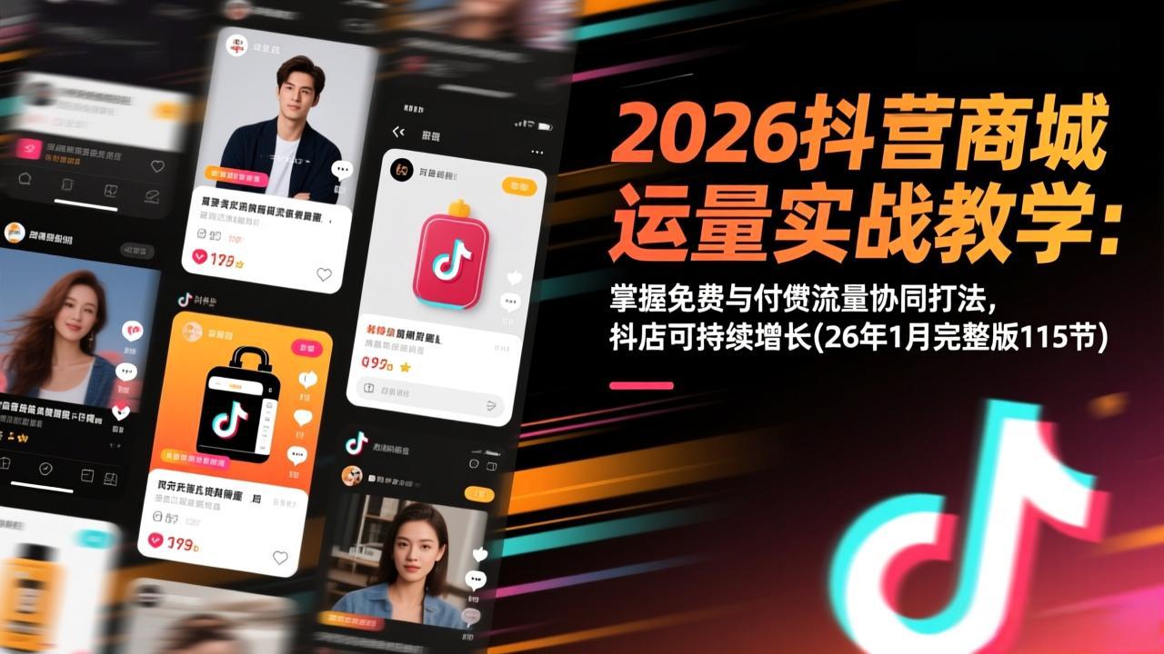 2026抖音商城运营实战教学：掌握免费与付费流量协同打法，抖店可持续增长(26年1月完整版115节力繁信息站-闲云创业网-老谢轻创网-中创网-福缘网-冒泡网-资源之家-魔方项目库力繁信息站