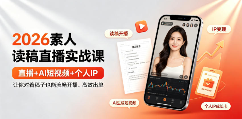 2026素人读稿直播实战课|直播+AI短视频+个人IP,让你对着稿子也能流畅开播、高效出单力繁信息站-闲云创业网-老谢轻创网-中创网-福缘网-冒泡网-资源之家-魔方项目库力繁信息站