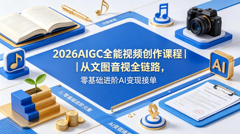 2026AIGC全能视频创作课程｜从文图音视全链路，零基础进阶AI变现接单力繁信息站-闲云创业网-老谢轻创网-中创网-福缘网-冒泡网-资源之家-魔方项目库力繁信息站