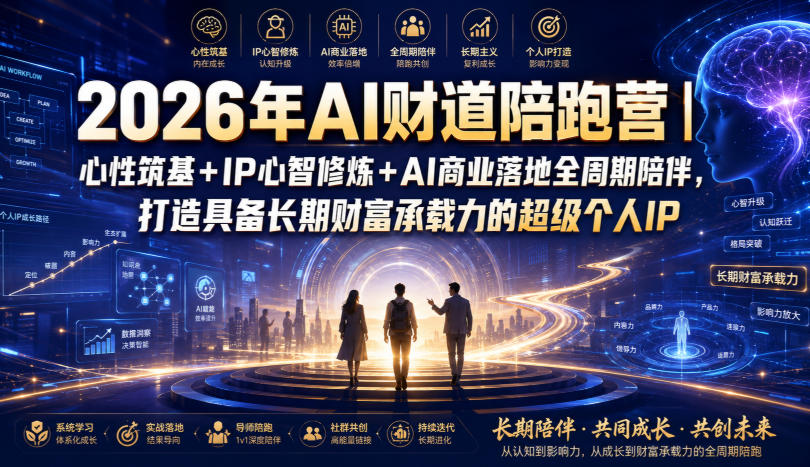 2026年AI财道陪跑营|心性筑基+IP心智修炼+AI商业落地全周期陪伴,打造具备长期财富承载力的超级个人IP力繁信息站-闲云创业网-老谢轻创网-中创网-福缘网-冒泡网-资源之家-魔方项目库力繁信息站
