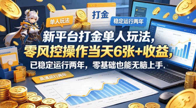新平台打金单人玩法，零风控操作当天6张+收益，已稳定运行两年，零基础也能无脑上手【揭秘】力繁信息站-闲云创业网-老谢轻创网-中创网-福缘网-冒泡网-资源之家-魔方项目库力繁信息站