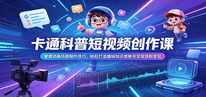 卡通科普短视频创作课:掌握动画风格制作技巧,轻松打造趣味知识类账号实现涨粉变现力繁信息站-闲云创业网-老谢轻创网-中创网-福缘网-冒泡网-资源之家-魔方项目库力繁信息站