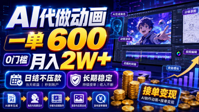 AI代做动画,一单600,0门槛月入2W+,日结不压款,长期稳定【揭秘】力繁信息站-闲云创业网-老谢轻创网-中创网-福缘网-冒泡网-资源之家-魔方项目库力繁信息站