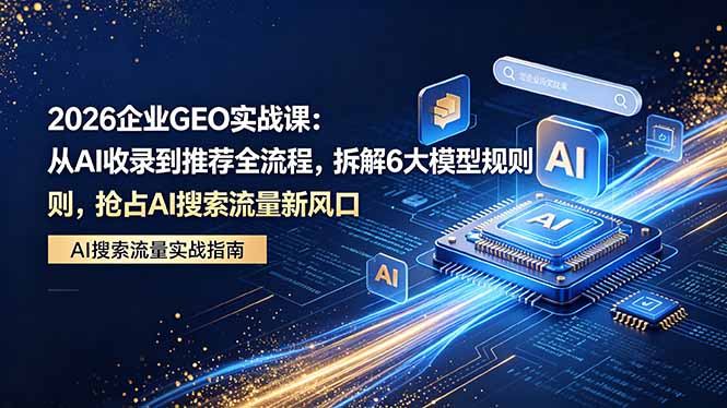 2026 企业GEO实战课：从AI收录到推荐全流程，拆解6大模型规则，抢占 AI 搜索流量新风口力繁信息站-闲云创业网-老谢轻创网-中创网-福缘网-冒泡网-资源之家-魔方项目库力繁信息站
